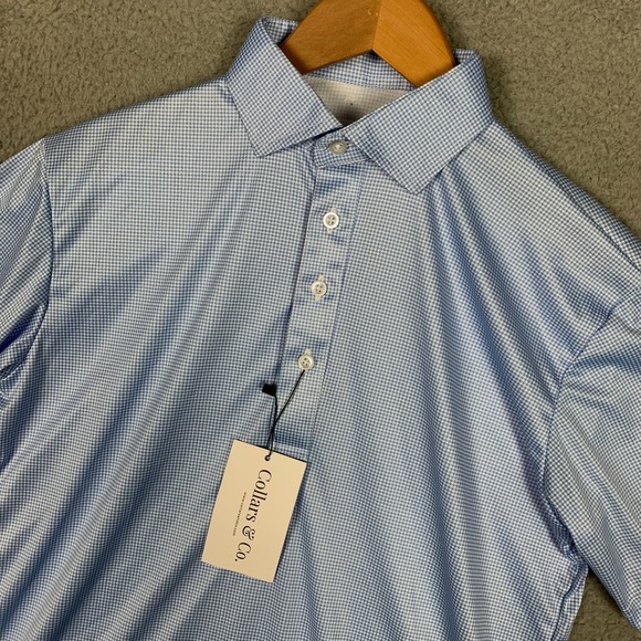 Collars &‎ Co Dress Collar Polo Shirt Mens Small Blue Houndstooth Golf NWT $82